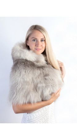 Grey fox fur  shawl with hood